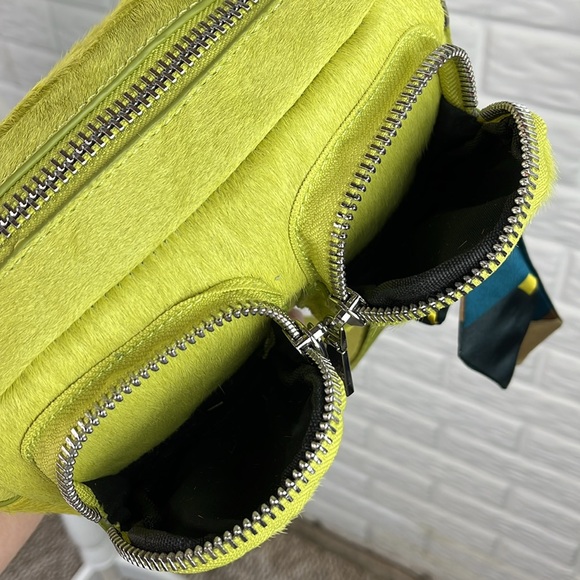 PARFOIS TEXTURED CROSSBODY BAG CHARTREUSE COWHIDE LEATHER HAIR MADE IN PORTUGAL - Picture 12 of 17